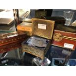 LOT OF THREE TRINKET BOXES along with small lot of costume jewellery and collectables