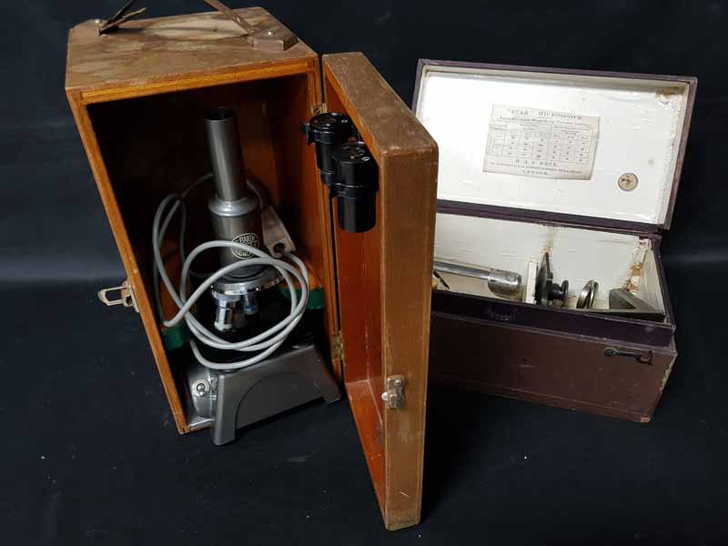 TWO MICROSCOPES each in wooden case, one bearing the name 'C. Baker London' and the other 'R. & J.