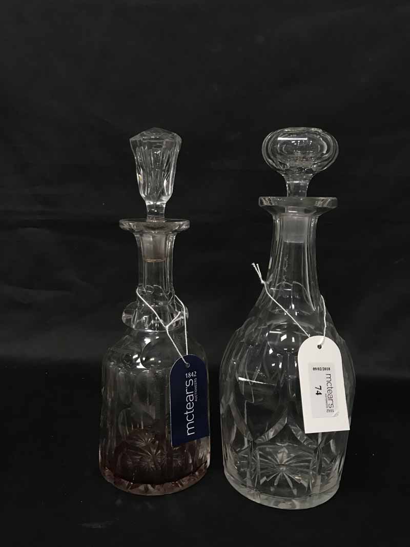 LOT OF CRYSTAL DECANTERS along with three crystal jugs