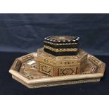 ORIENTAL INLAID BOX along with a matching tray and another smaller box