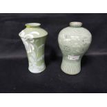 TWO CELADON BALUSTER VASES