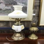 TWO BRASS OIL LAMPS