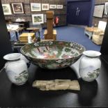 CHINESE FAMILLE ROSE BOWL along with a pair of calligraphy vases and a 19th century Chinese