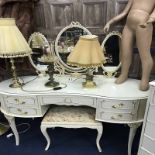 WHITE AND GILT BEDROOM SUITE comprising of a dressing table,