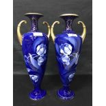 PAIR OF WILKINSON BLUE AND GOLD BALUSTER VASES