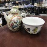 CHINESE MINIATURE TEAPOT and a Chinese tea bowl with mark to base