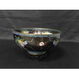 CLOISONNE ENAMEL FRUIT BOWL also a glass fruit bowl and a needle work bell pull