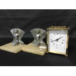 PAIR OF ART DECO STYLE BOOKENDS modelled as females on marble plinths,