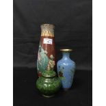 TWO PAIRS OF CLOISONNE VASES BOTH WITH BIRD DECORATION together with a pair of lidded jars