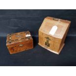 VICTORIAN BURR WALNUT TEA CADDY along with a leather cased stationery box