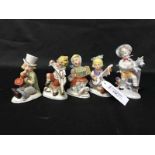 LOT OF SIX CERAMIC FIGURES OF CHILDREN 5 playing instruments,