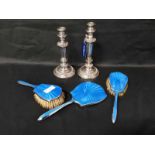 LOT OF SILVER PLATED OBJECTS including a pair of candlesticks,