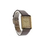 GENTLEMAN'S OMEGA DE VILLE GOLD PLATED QUARTZ WRIST WATCH the rectangular gold coloured dial with