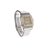 GENTLEMAN'S CARTIER SANTOS STAINLESS STEEL BI COLOUR QUARTZ WRIST WATCH the square buff dial with