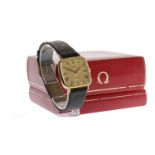 GENTLEMAN'S OMEGA GOLD PLATED MANUAL WIND WRIST WATCH the square gold coloured dial with Roman