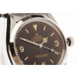 GENTLEMAN'S OYSTER PERPETUAL EXPLORER MANUAL WIND STAINLESS STEEL WRIST WATCH the round black dial