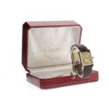 LADY'S MUST DE CARTIER GOLD PLATED QUARTZ WRIST WATCH the rectangular dial with Roman numerals in