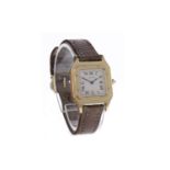 LADY'S CARTIER SANTOS EIGHTEEN CARAT GOLD QUARTZ WRIST WATCH the square buff dial with Roman