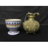 LOT OF ASIAN STYLE ITEMS TO INCLUDE CARVED WOODEN BOX, BRASS CHARGER, terracotta vase,