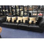 MODERN FOUR SEATER BLACK LEATHER SETTEE