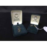 9CT GOLD PENDANT AND CHAIN BY OLA GORIE OF ORKNEY with a pair of matching earrings