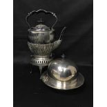 GOOD LOT OF SILVER PLATED WARES including a Victorian trefoil nut dish, a silver teapot and stand,
