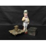 LOT OF COLLECTABLES INLCUDING CERAMIC FIGURE, BRASS AND METAL ITEMS,
