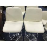 PAIR OF CONTEMPORARY CREAM LEATHER BAR STOOLS