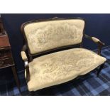 MAHOGANY UPHOLSTERED TWO SEATER SETTEE