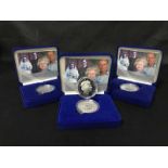 THREE 2007 DIAMOND WEDDING SILVER PROOF CROWNS along with a commemorative poppy crown