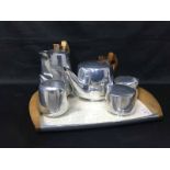 PICQUOT WARE TEA AND COFFEE SERVICE on a serving tray