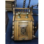 OAK COAL SCUTTLE along with Queen Anne style wall mirror and a jelly pan