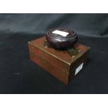 JAPANESE WOODEN BOX WITH SAMURAI WARRIOR along with Chinese brush washer