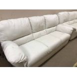 MODERN CREAM LEATHER CORNER COUCH AND MATCHING THREE SEATER