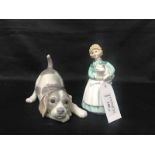 THREE ROYAL DOULTON FIGURES along with two Goebbel cats, a Lladro dog,