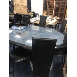 OCTAGONAL COMPOSITE MARBLE DINING TABLE AND EIGHT CHAIRS