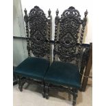 PAIR OF VICTORIAN CARVED OAK BARLEY TWIST CHAIRS