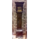 LONGCASE CLOCK OF 17TH CENTURY DESIGN the moulded hood with blind fretted frieze enclosing a 26 cm