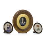 THREE PORTRAIT OVALS one Victorian, two early 20th century, each depicting a lady in period dress,