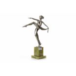 ART DECO FIGURE OF A DANCER AFTER JOSEF ADOLPH modelled on one foot with arms outstretched with
