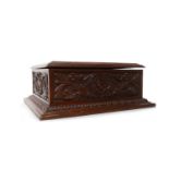 VICTORIAN INLAID OAK SEWING BOX the hinged lid with marquetry galleon to the centre and further