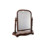 VICTORIAN MAHOGANY DRESSING TABLE MIRROR on barley twist supports, with shaped base,