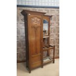 ARTS & CRAFTS GLASGOW SCHOOL OAK HALLSTAND the left section with full length hanging cupboard,