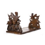 BLACK FOREST STYLE OAK EXTENDING BOOK SLIDE the hinged sides decorated with carved birds with nest