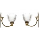 PAIR OF BRASS ART DECO WALL SCONCES each of open hoop form,