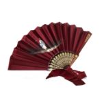 THREE 20TH CENTURY HANDPAINTED FANS two with black wooden montures, one with mirrored detailing,