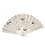 EARLY 20TH CENTURY HANDPAINTED IVORINE AND SATIN FAN the ivorine monture with carved and