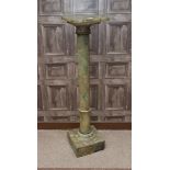 VICTORIAN GREEN ONYX TORCHERE the cylindrical column applied two floral cast gitmetal bands,