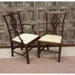 SET OF SIX MAHOGANY DINING CHAIRS OF CHIPPENDALE DESIGN the serpentine top rail with pierced vase