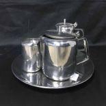 SILVER PLATED COFFEE POT along with stainless steel tea and coffee pots, sugar, creamer,